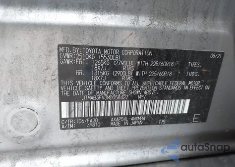 2021 Toyota Rav4 Prime Se z USA, uszkodzony, nr VIN JTMAB3FV3MD058427